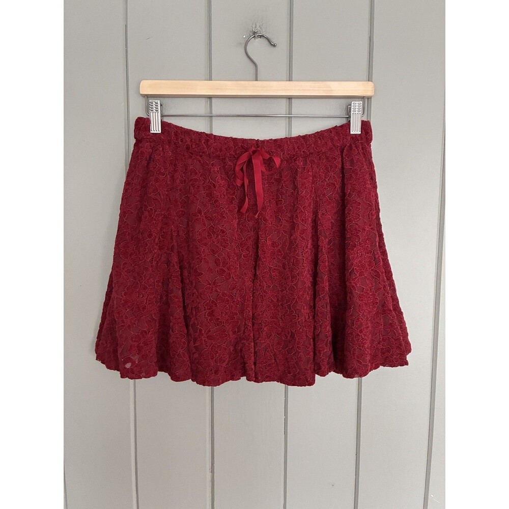 NWT Aerie Mini Skirt M Medium Red Lace Skater Elastic Waist Lined Burgundy Red